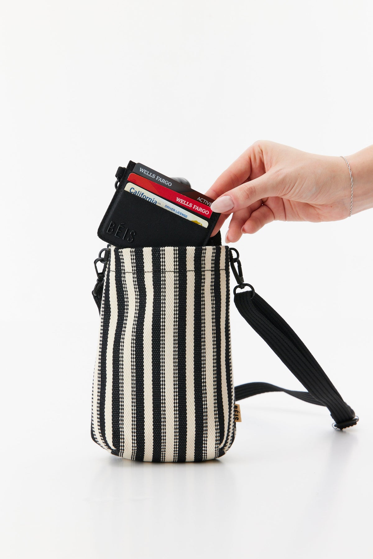 The Water Bottle Crossbody in Black Stripe - Image 5