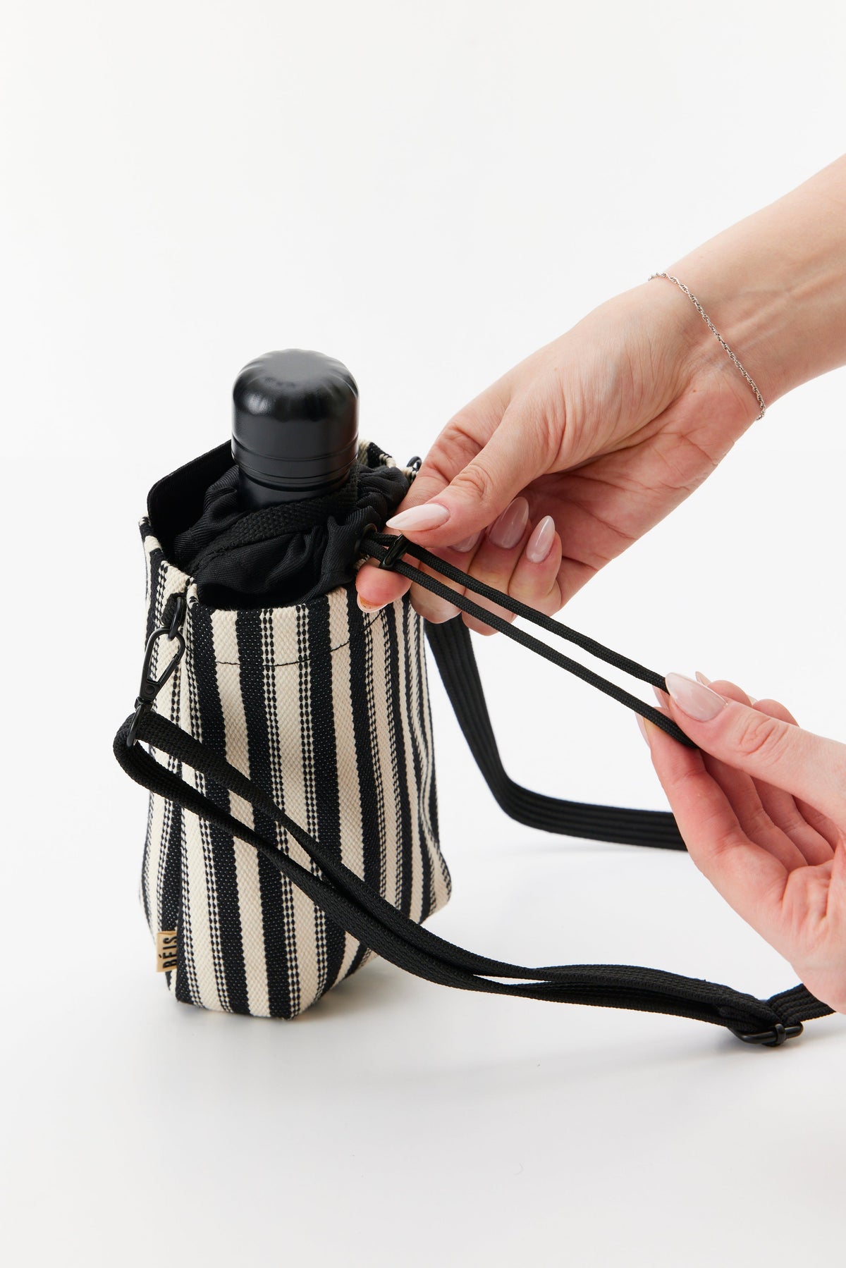 The Water Bottle Crossbody in Black Stripe - Image 6