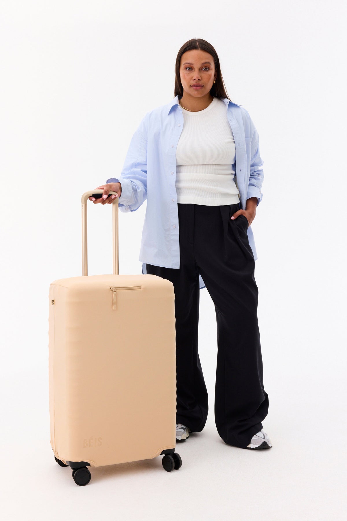 The Medium Check-In Luggage Cover in Beige - Image 4