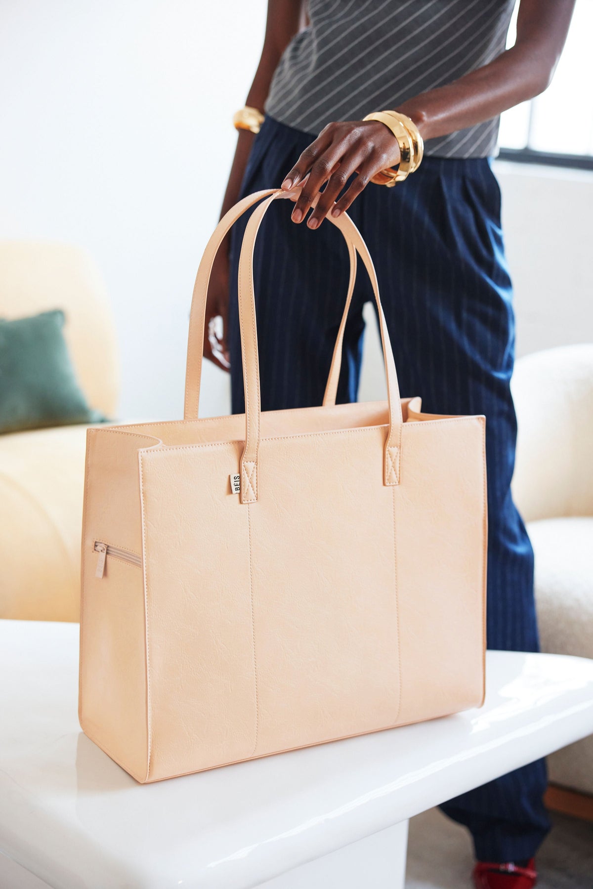 The Large Work Tote in Beige - Image 11