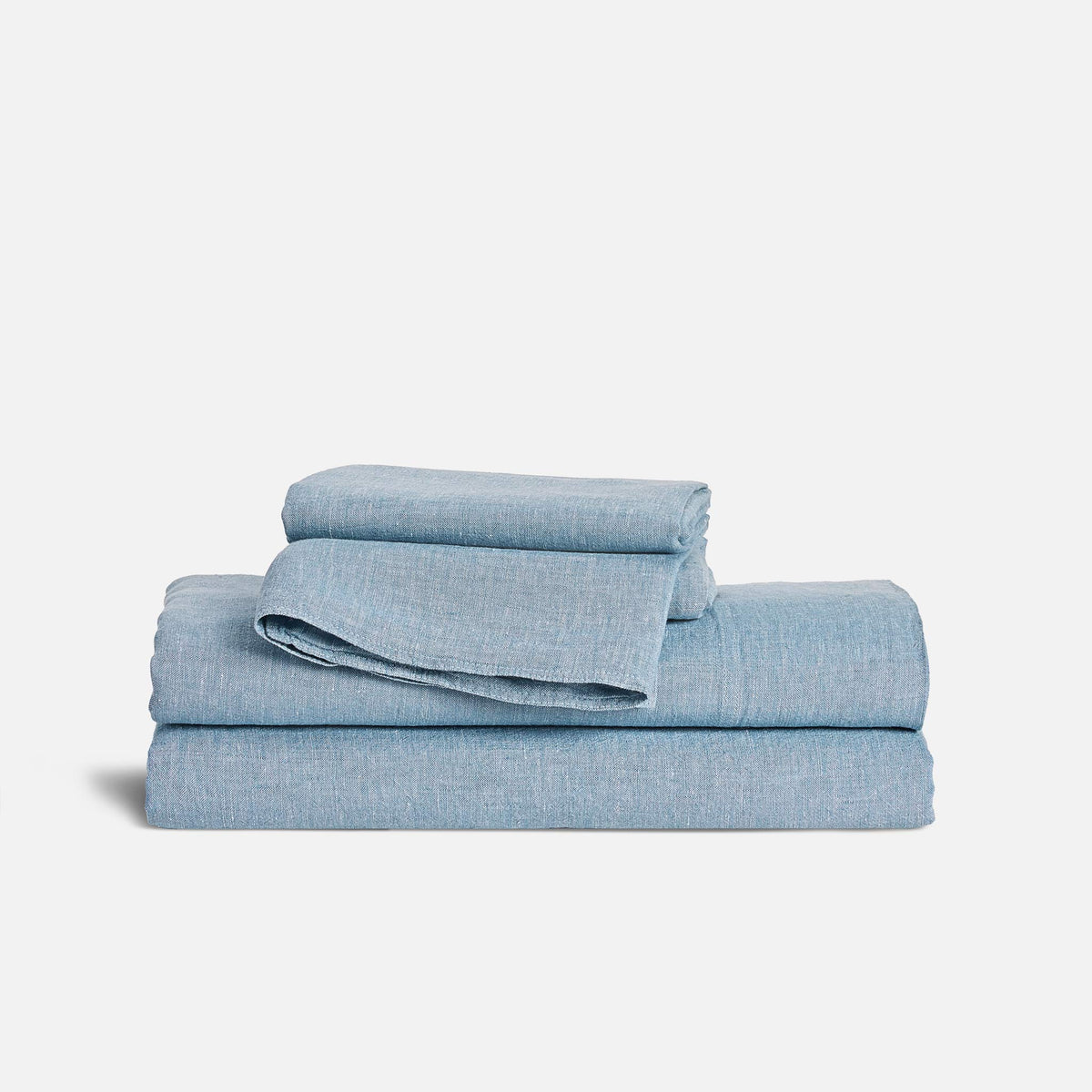 Washed European Linen Core Sheet Set - Storm Chambray