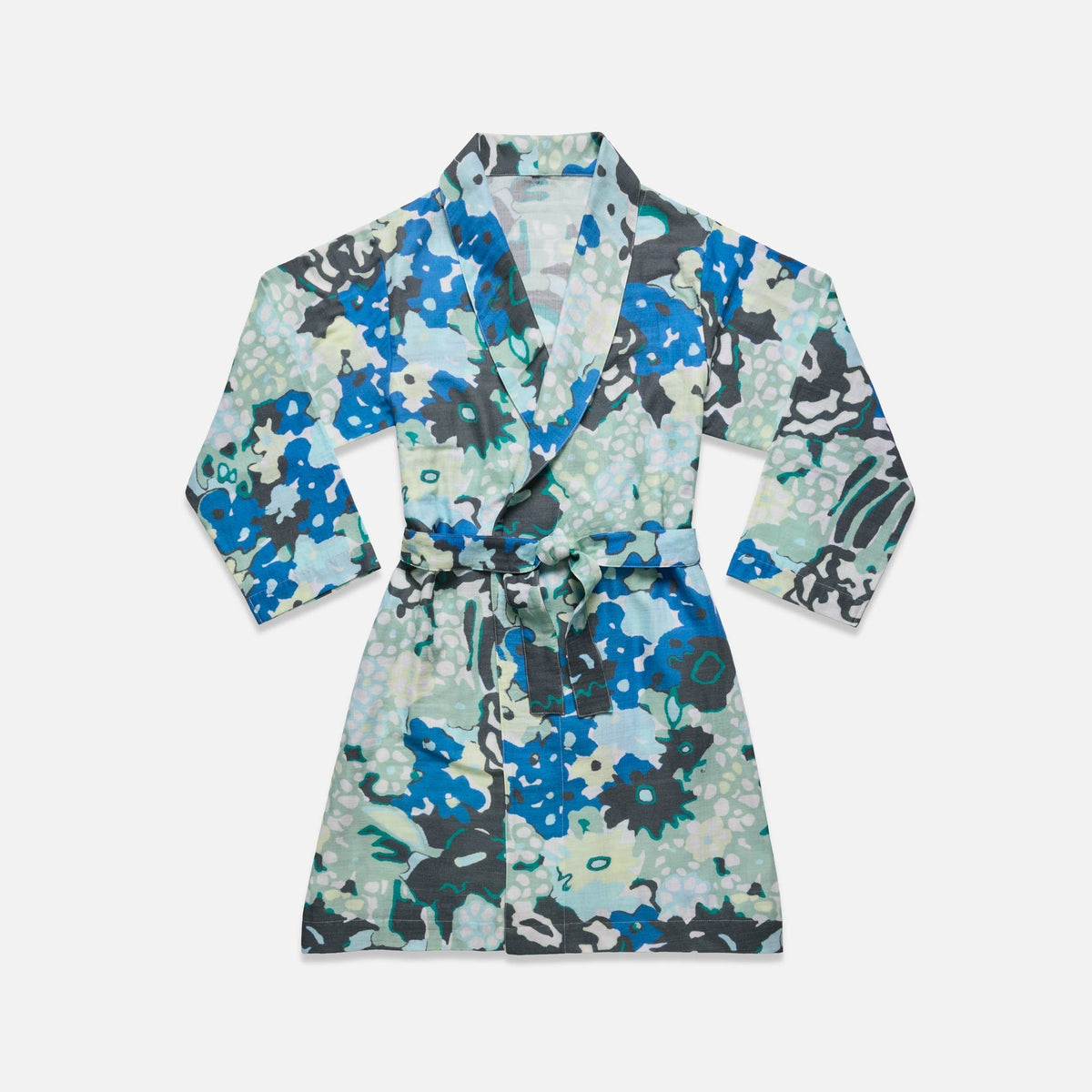 Cotton Shorty Robe - Last Call - Painted Poppies in Mineral