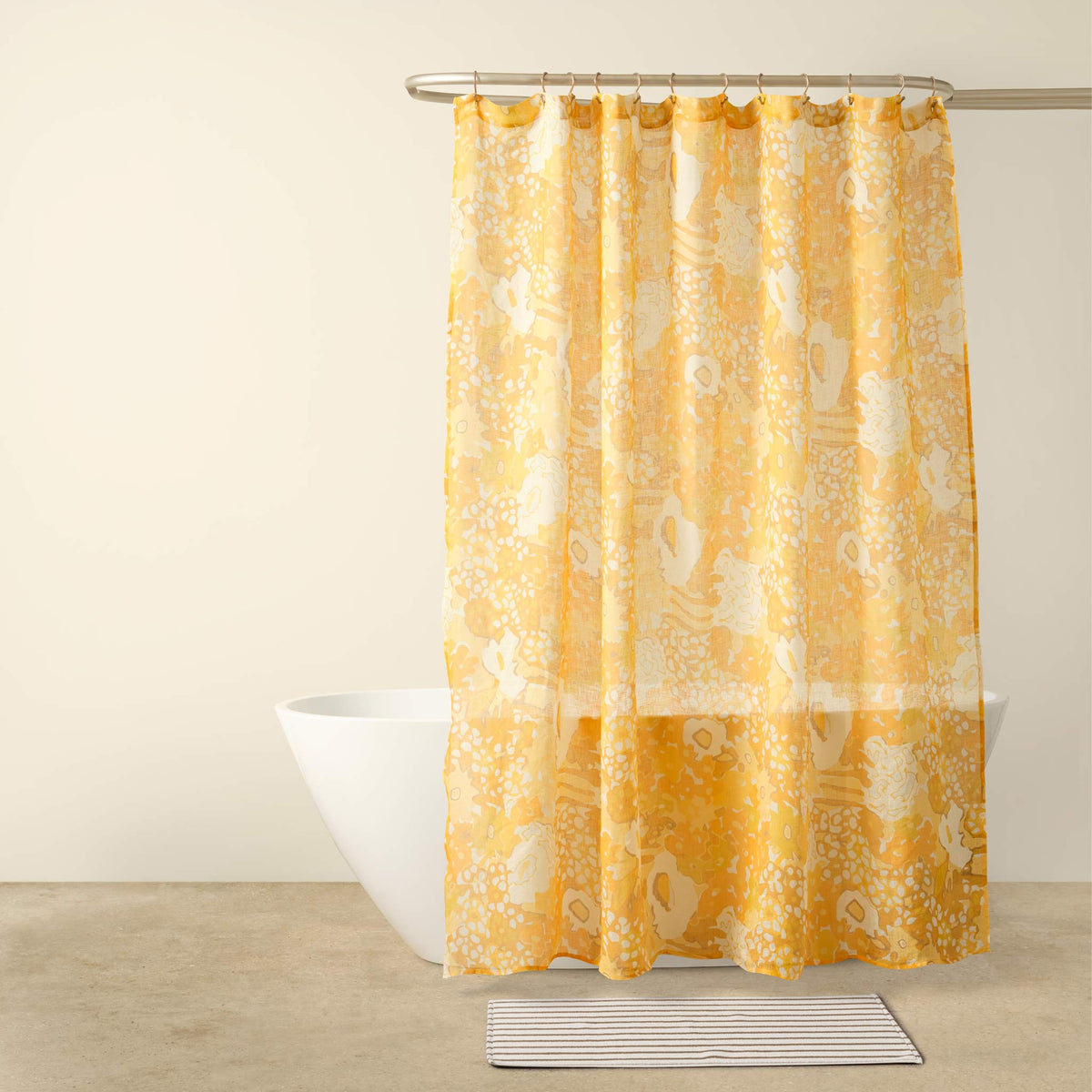 Linen Shower Curtain - Painted Poppies in Limoncello