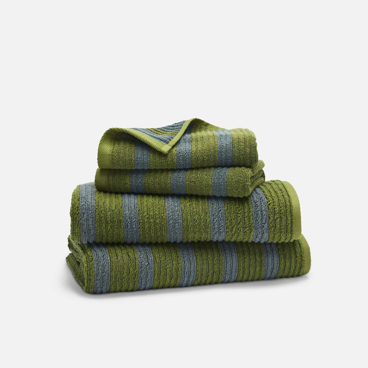 Ribbed Cotton TENCEL™ Bath Towel Bundle - Striped Algae