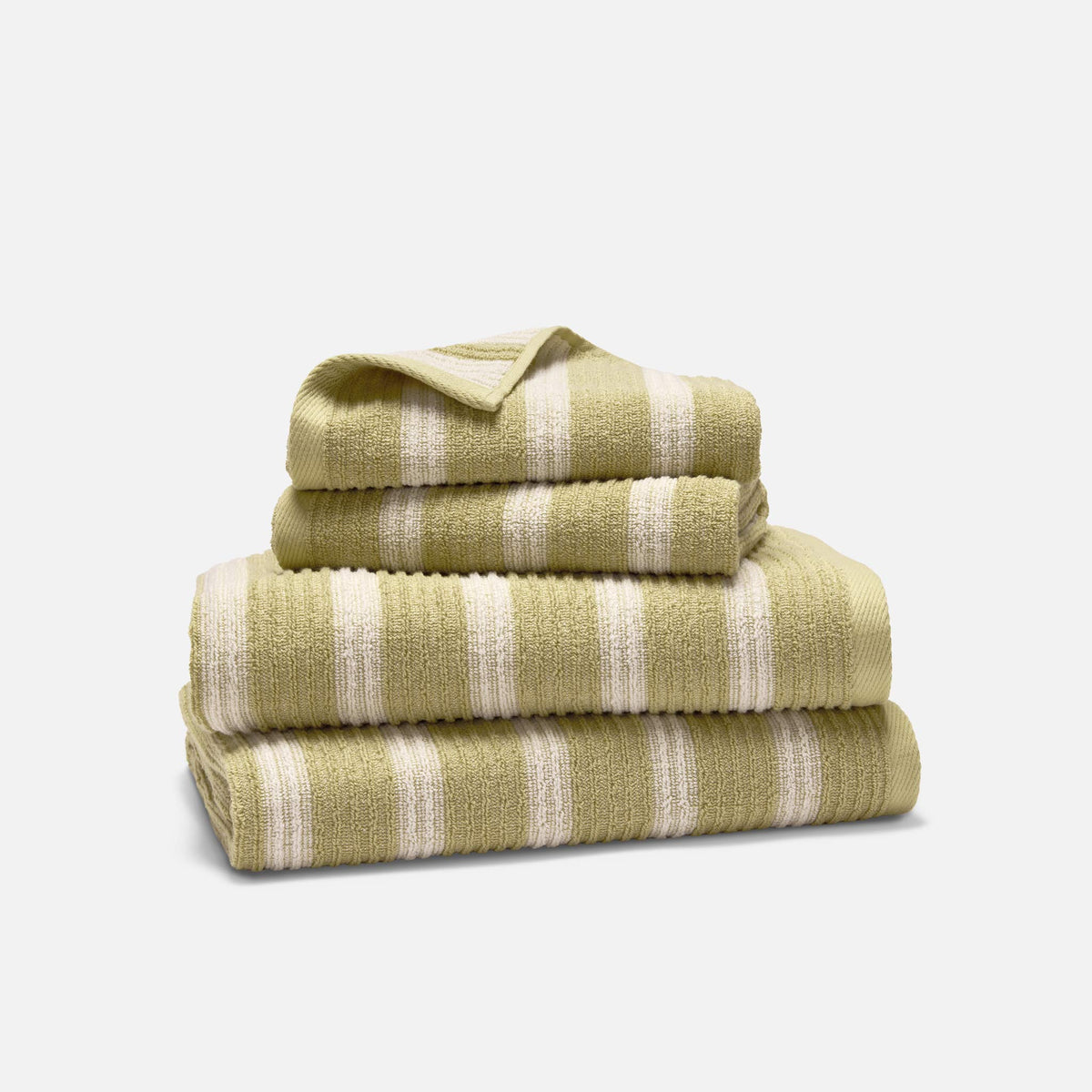 Ribbed Cotton TENCEL™ Bath Towel Bundle - Striped Pistachio