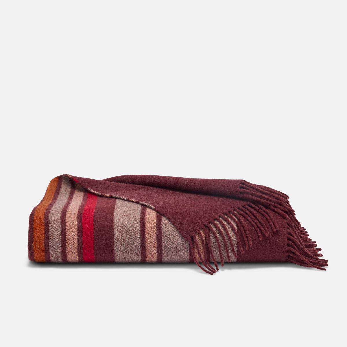 Striped Lambswool Throw Blanket - Mahogany Stripe