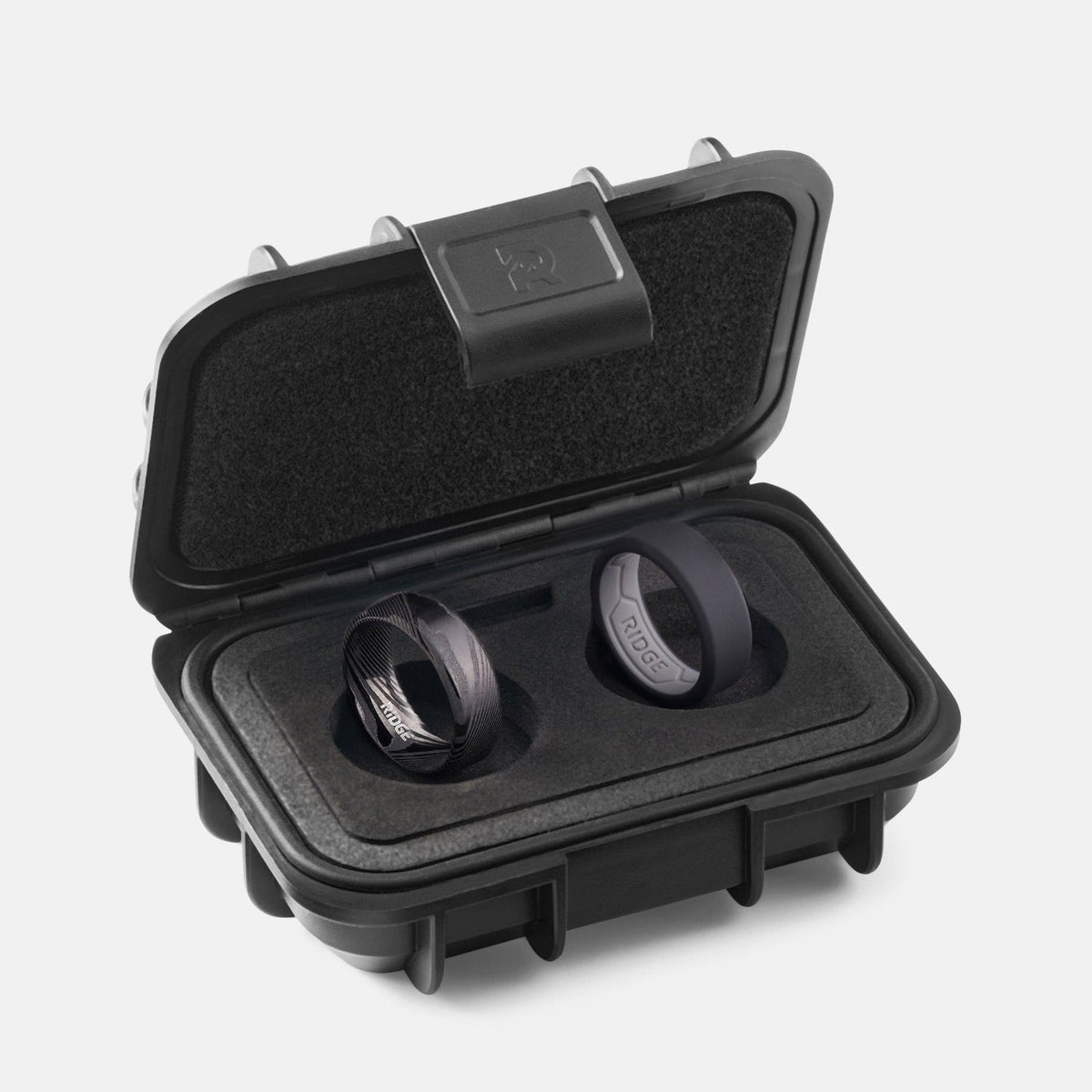 Ridge 8mm Beveled Ring Set - Black Damascus - Image 2