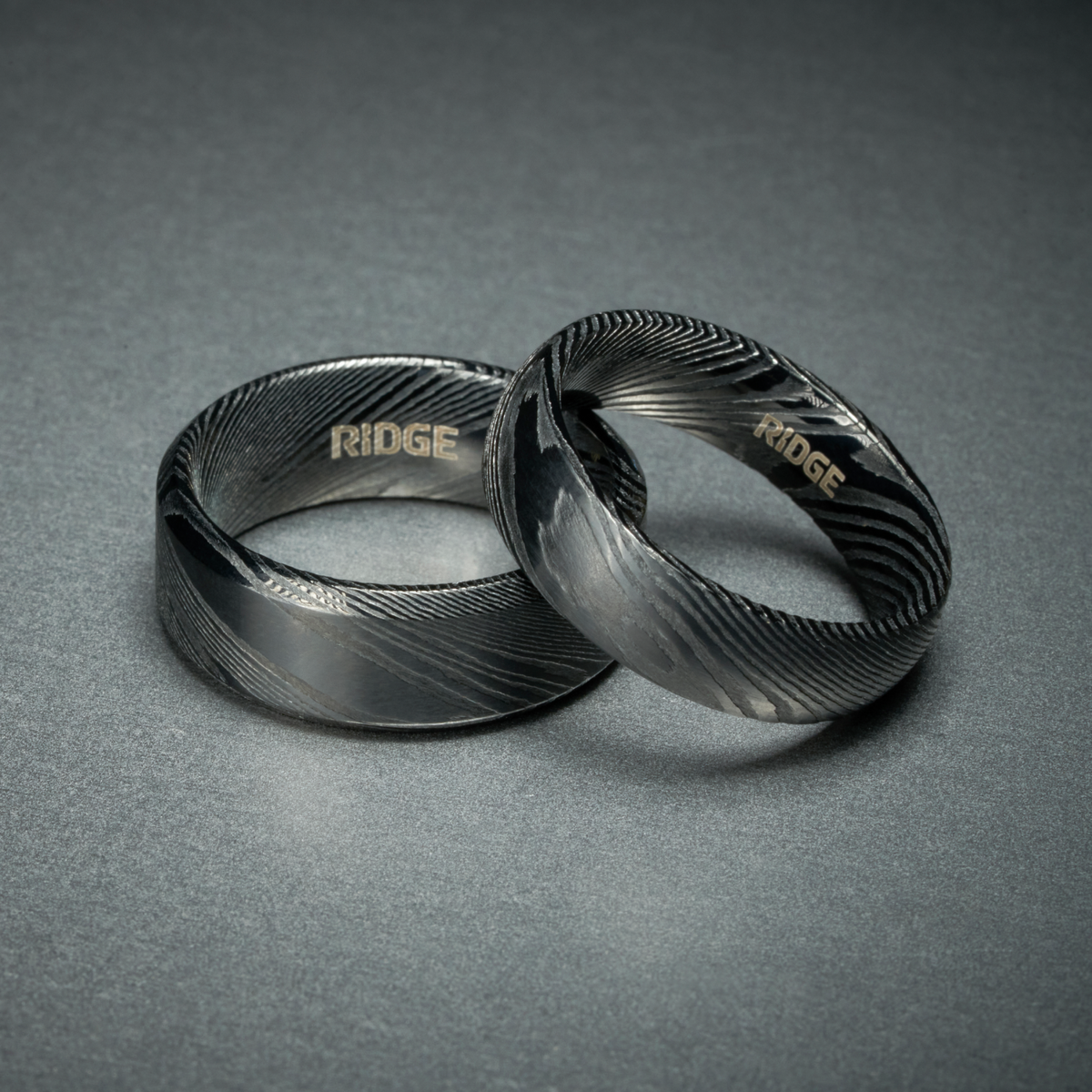 Ridge 8mm Beveled Ring Set - Black Damascus - Image 3