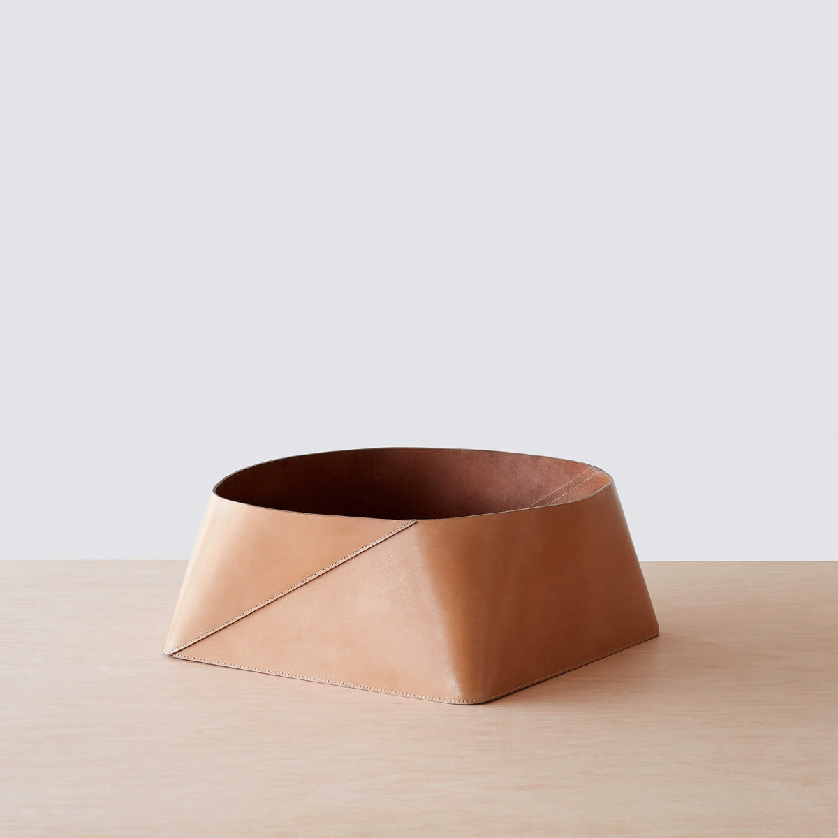 Azad Low Leather Storage Bin - Natural