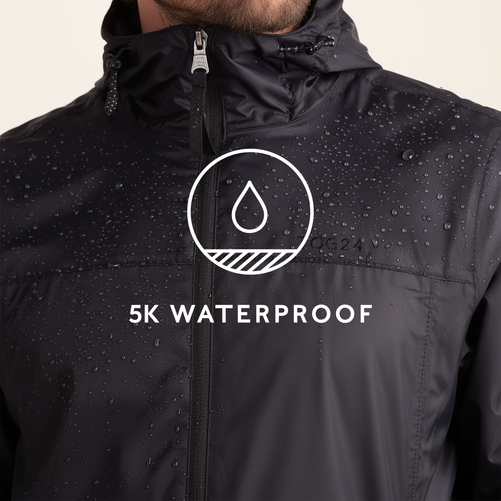 Craven Mens Waterproof Packaway Jacket - Black - Image 2