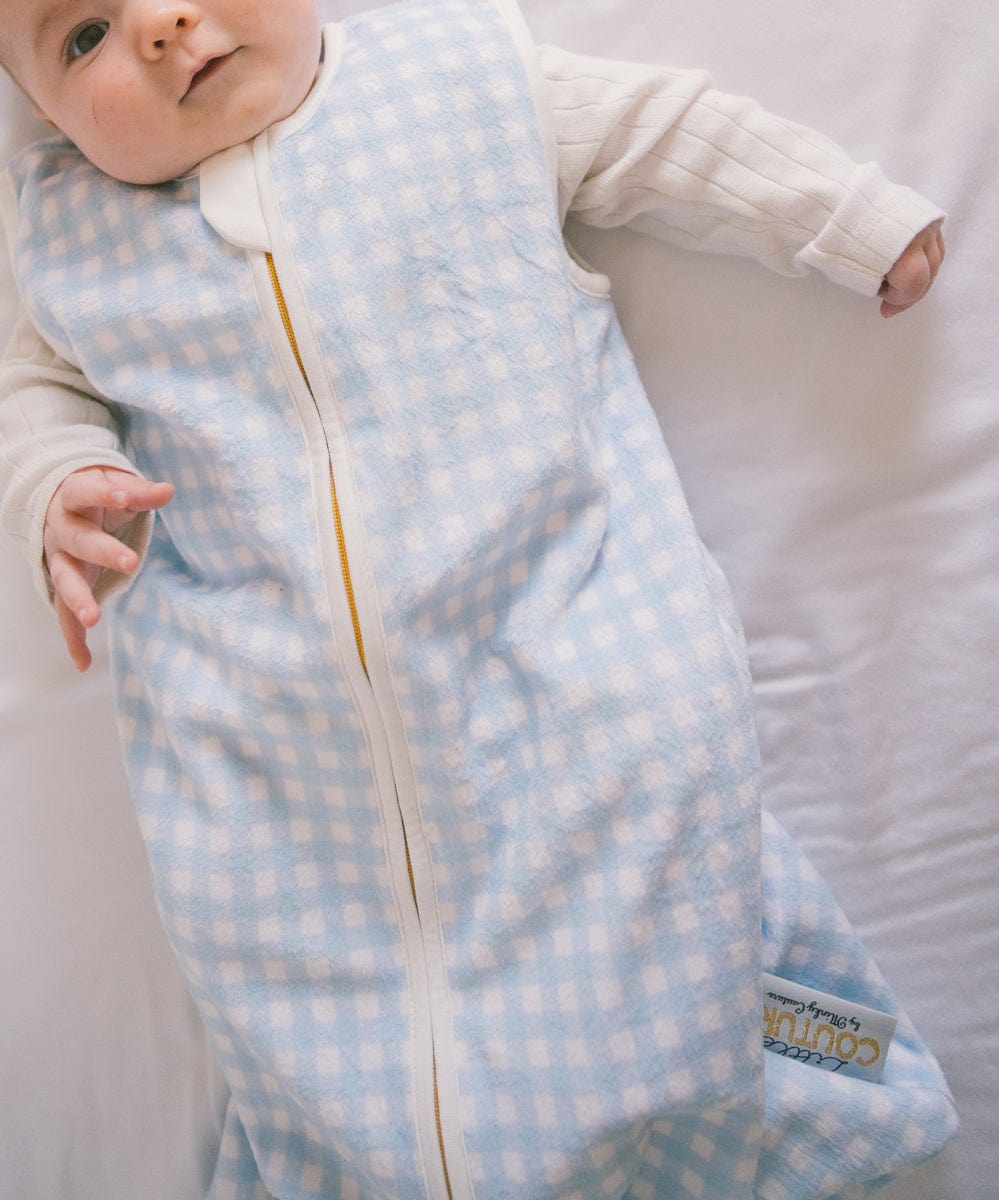 Dusty Blue Gingham Wearable Minky Blanket - Image 4