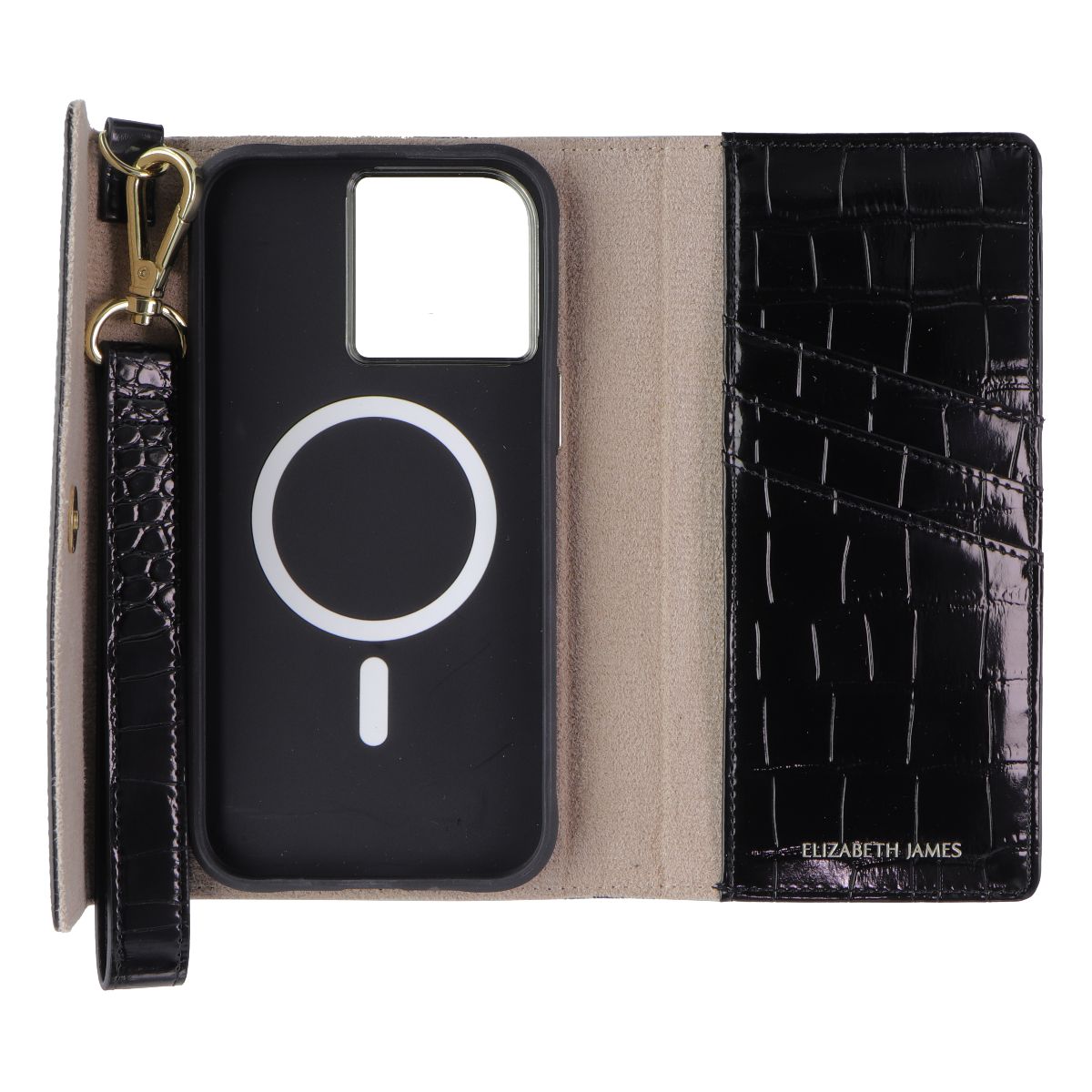 Elizabeth James Wristlet Folio for MagSafe for iPhone 15 Pro Max - Black Croc - New - Image 2