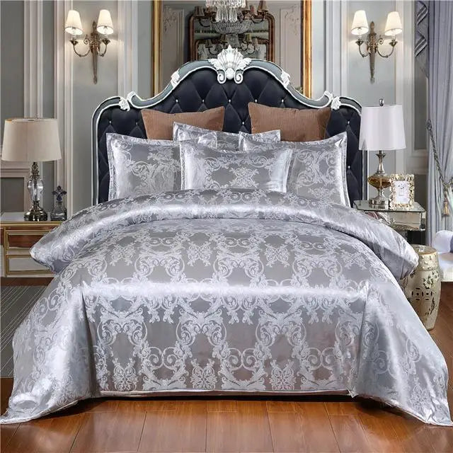 Luxury Gold Silk-Look Bedding Set - GRAY