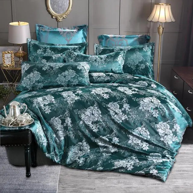 Luxury Gold Silk-Look Bedding Set - green