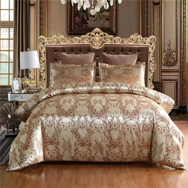 Luxury Gold Silk-Look Bedding Set - Brown