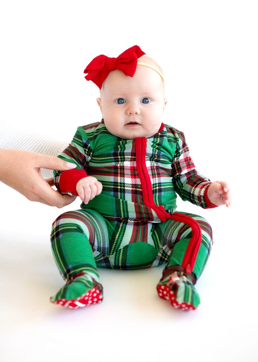 Infant Unisex Zipper Footie - Green Plaid - Image 2