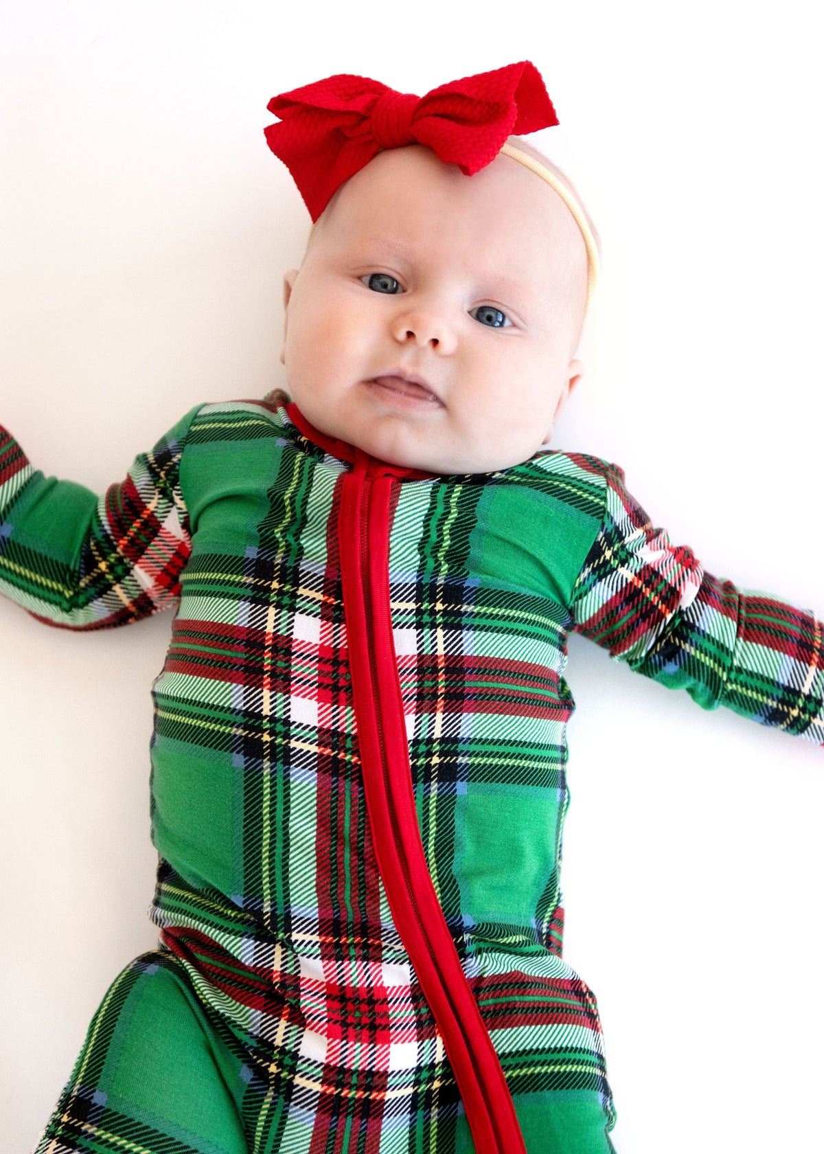Infant Unisex Zipper Footie - Green Plaid - Image 4