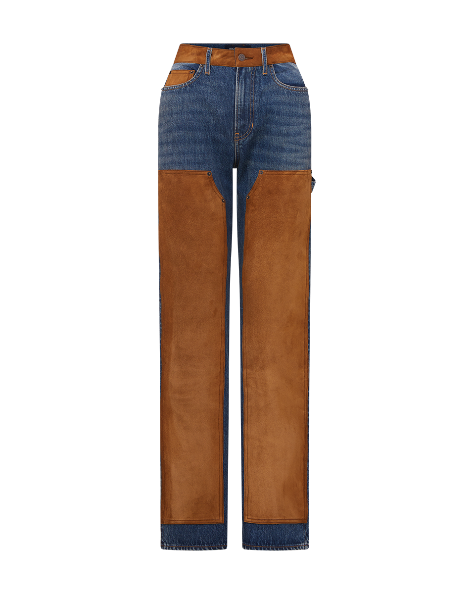 Dylan Suede-Patchwork Straight-Leg Jean - Image 7