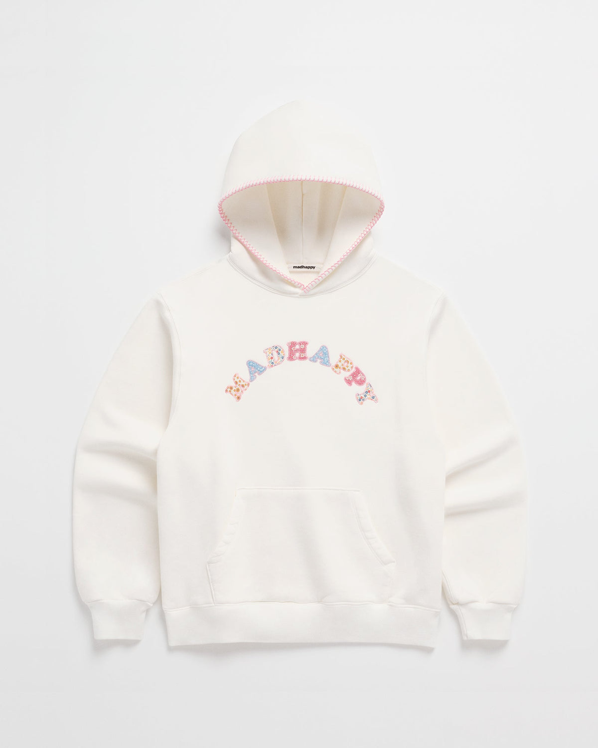 Patchwork Cooper Fleece Hoodie - white
