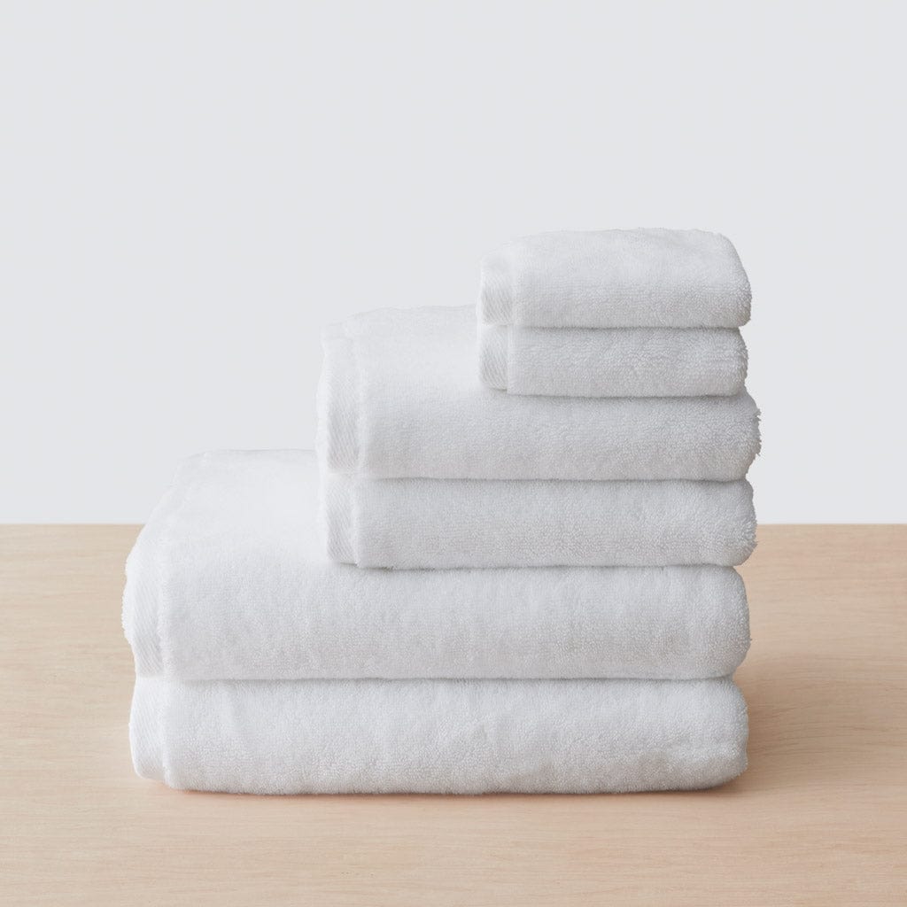 Organic Plush Bath Towel Set - White / Set of 6