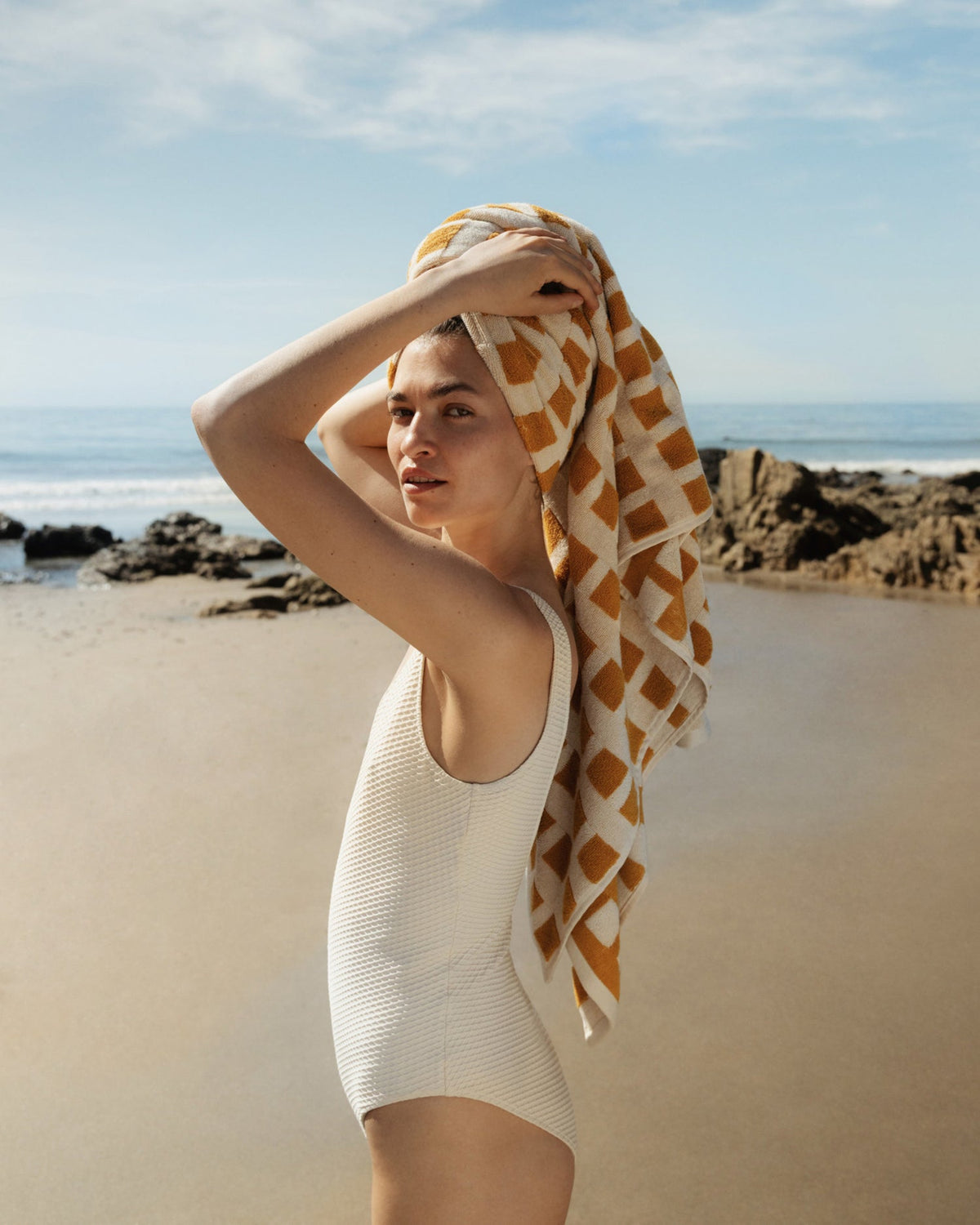 Capri Check Beach Towel - FINAL SALE (Marigold with Natural) - Image 2
