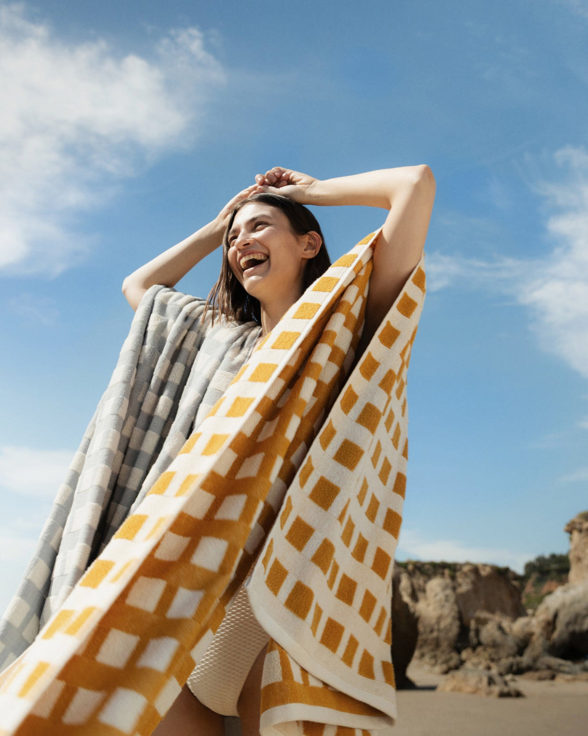 Capri Check Beach Towel - FINAL SALE (Marigold with Natural) - Image 4