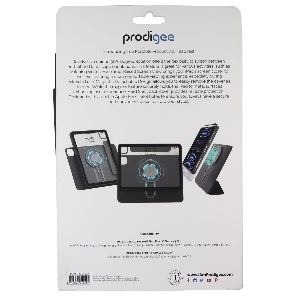 Prodigee Revolve Case/Stand for iPad Air & iPad Pro 11 - Black iPDP11-RVLV-BLK - New - Image 2