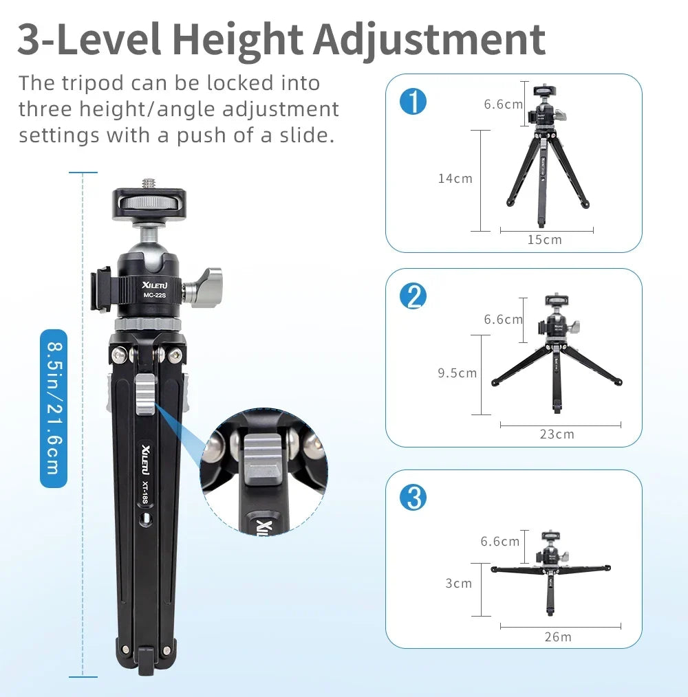 XILETU Vlogging Tripod Handheld Cold Shoe Head Camera & Phone Stand - Image 5