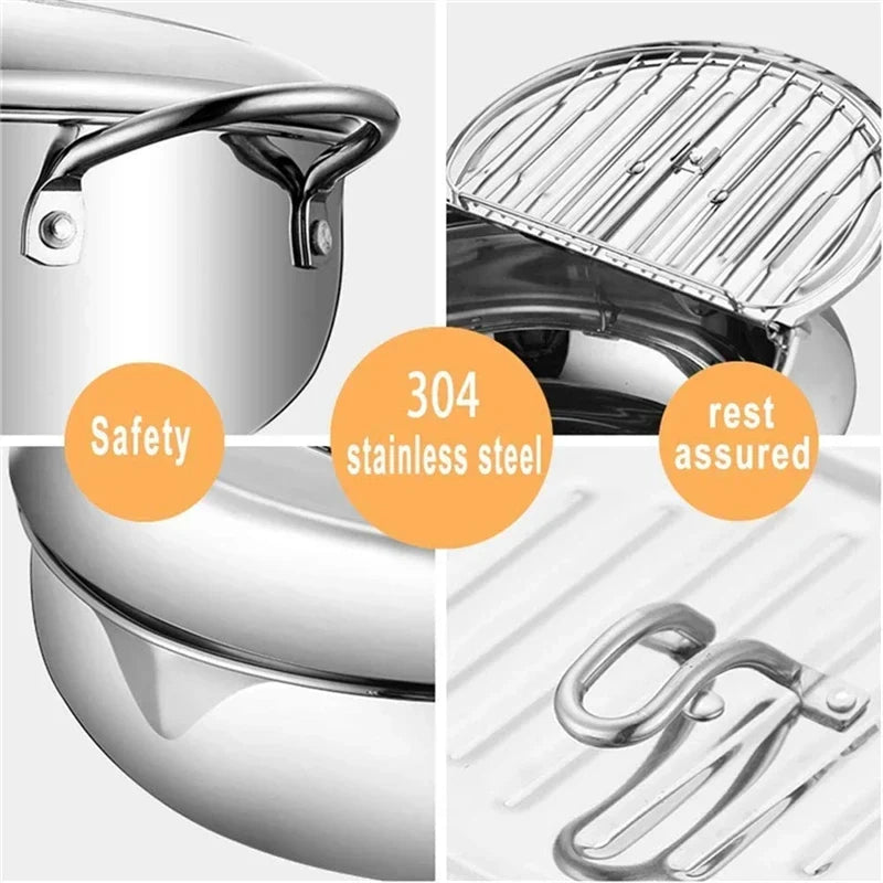 Japanese Deep Frying Pot with a Thermometer and a Lid 304 Stainless Steel Kitchen Tempura Fryer Pan 20/24cm - Image 20