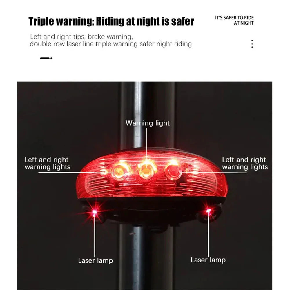 5 LED Bicycle Tail Light with Laser Safety Beam - Image 3