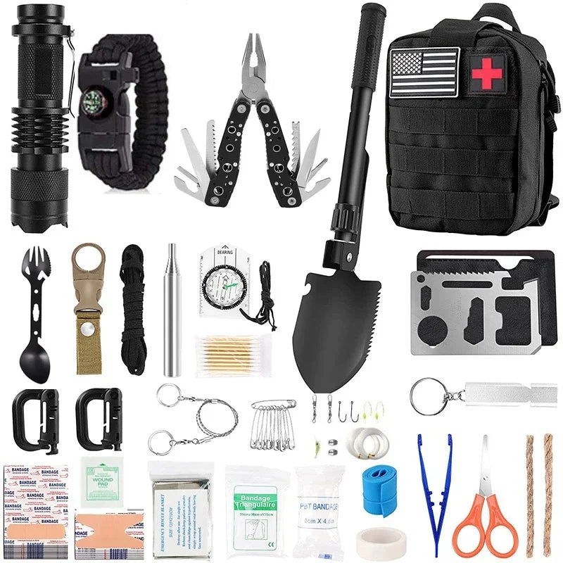 Outdoor Multifunction Camping Survival Kit - black