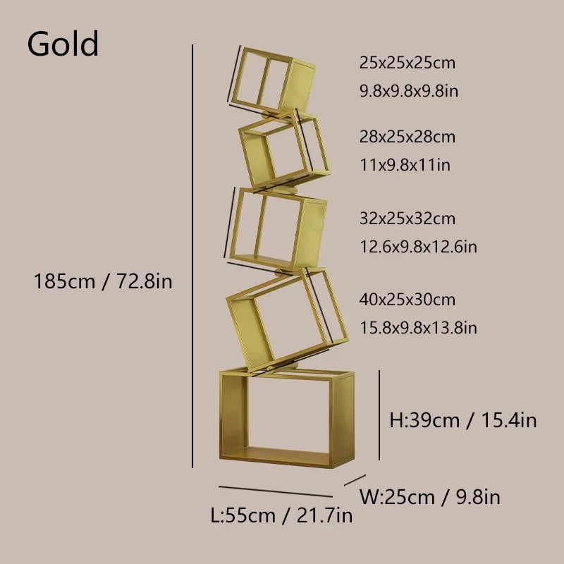 5-Layer Foldable Grid Bookshelf - Gold
