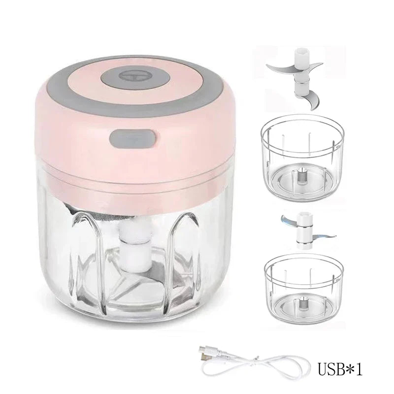 Electric Garlic Chopper - Pink-Set-USB