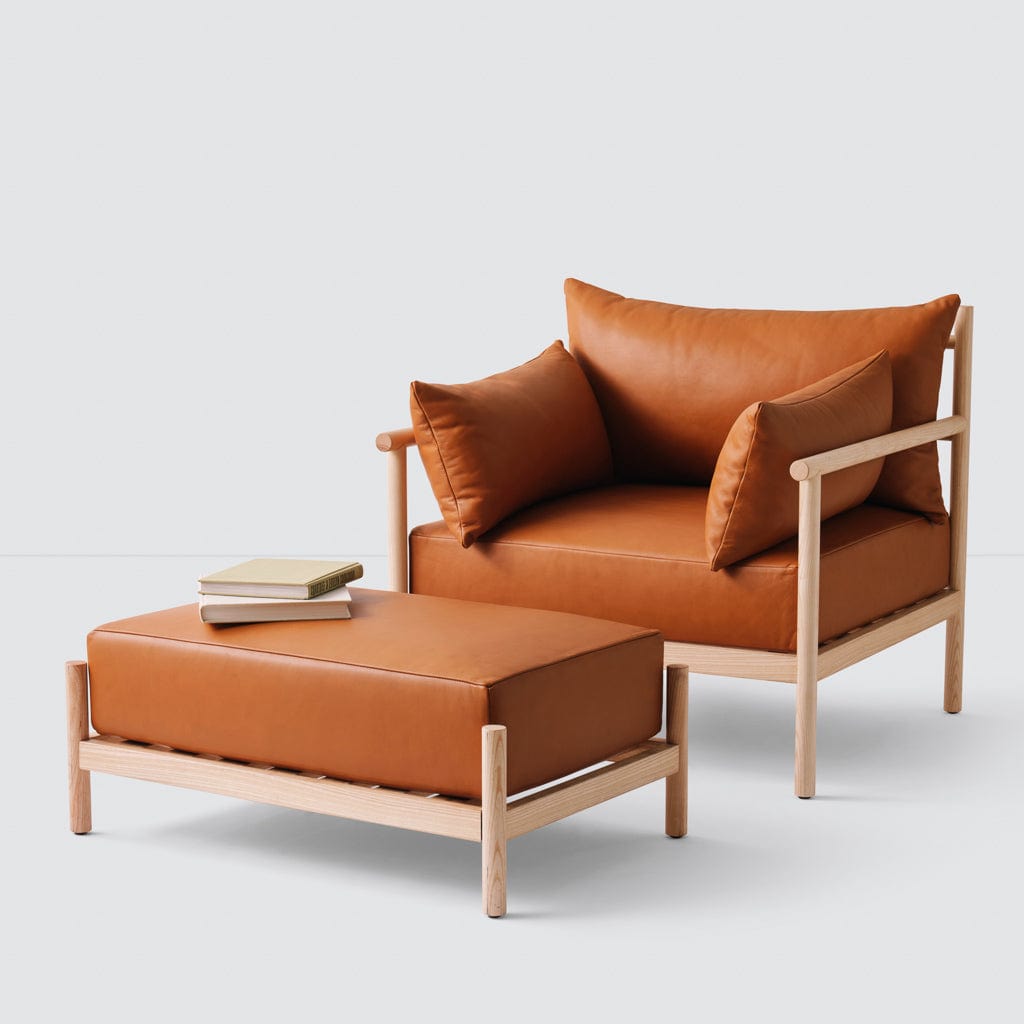 Santo Armchair - Ash Frame with Leather Cushion / Chair + Ottoman