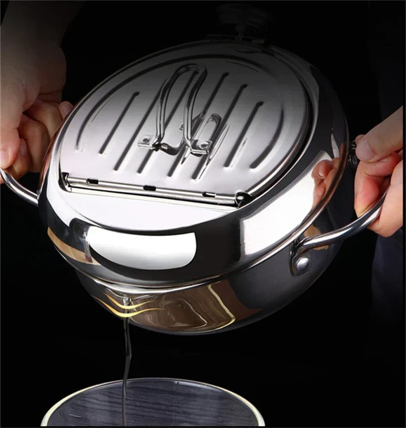 Japanese Deep Frying Pot with a Thermometer and a Lid 304 Stainless Steel Kitchen Tempura Fryer Pan 20/24cm - Image 21