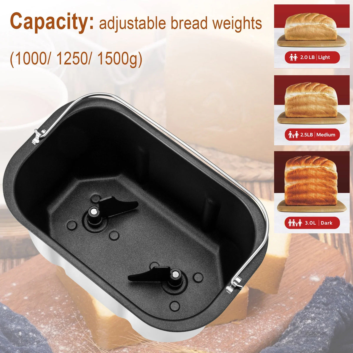 1.5kg Automatic Bread Machine 850w Programmable Bread Maker 15-hour Pre-set Timer Control Panel With Lcd Display - Image 3