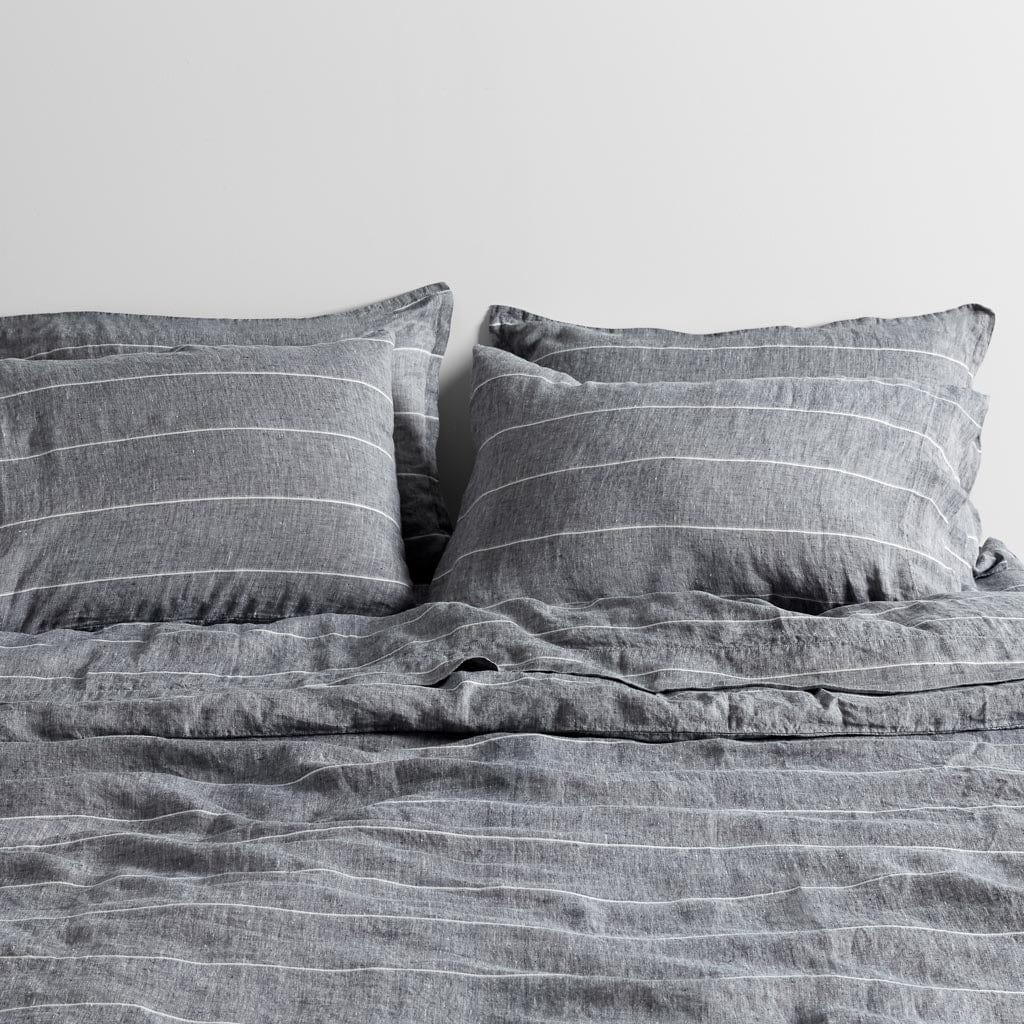 Stonewashed Linen Bed Bundle - Indigo Chambray Wide Stripe
