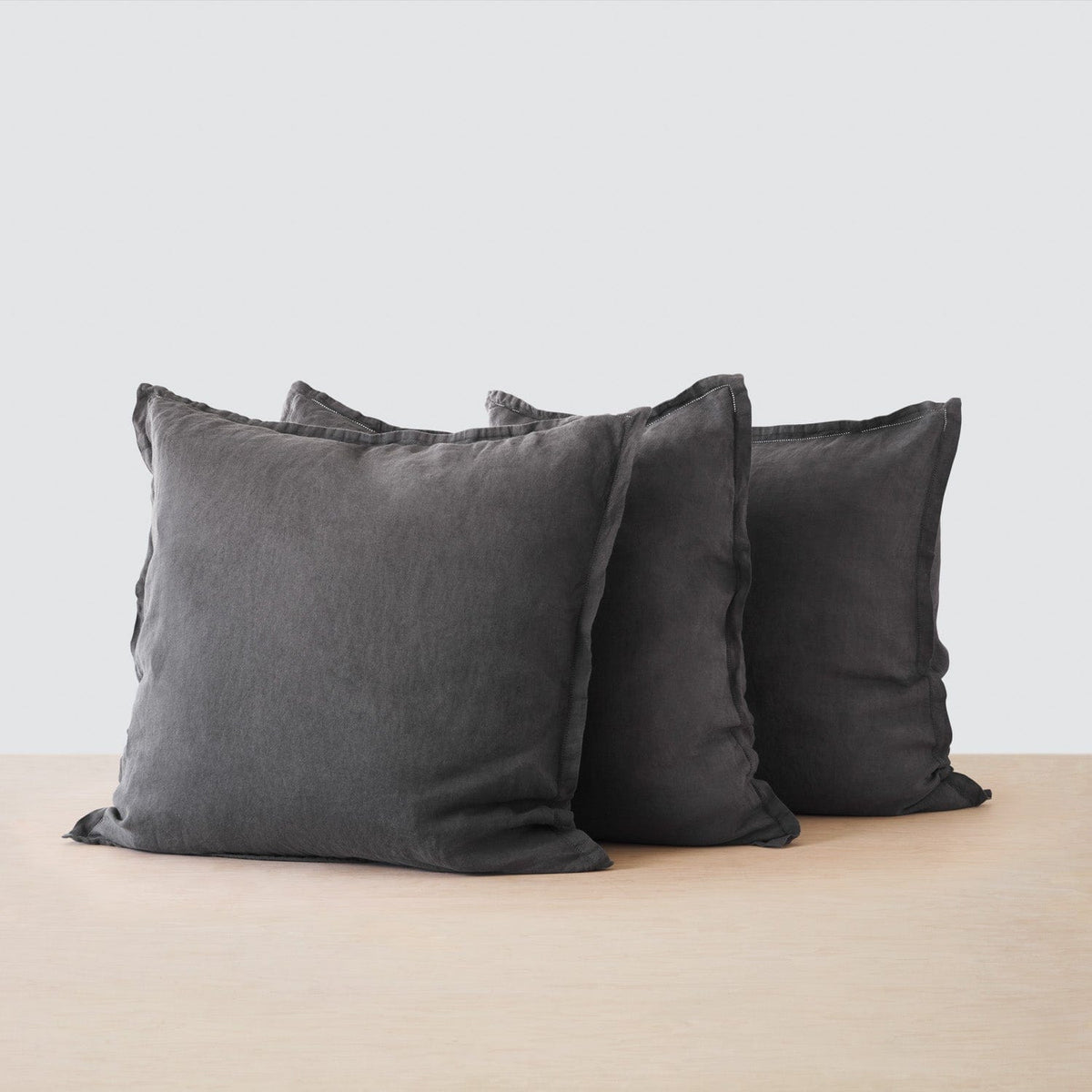 Stonewashed Linen Euro Shams - Charcoal / Set of 3