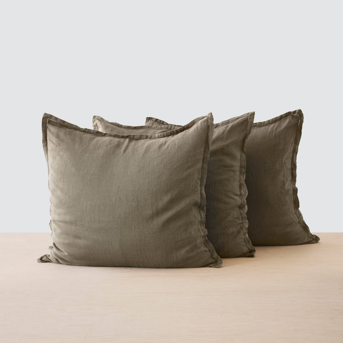 Stonewashed Linen Euro Shams - Olive / Set of 3