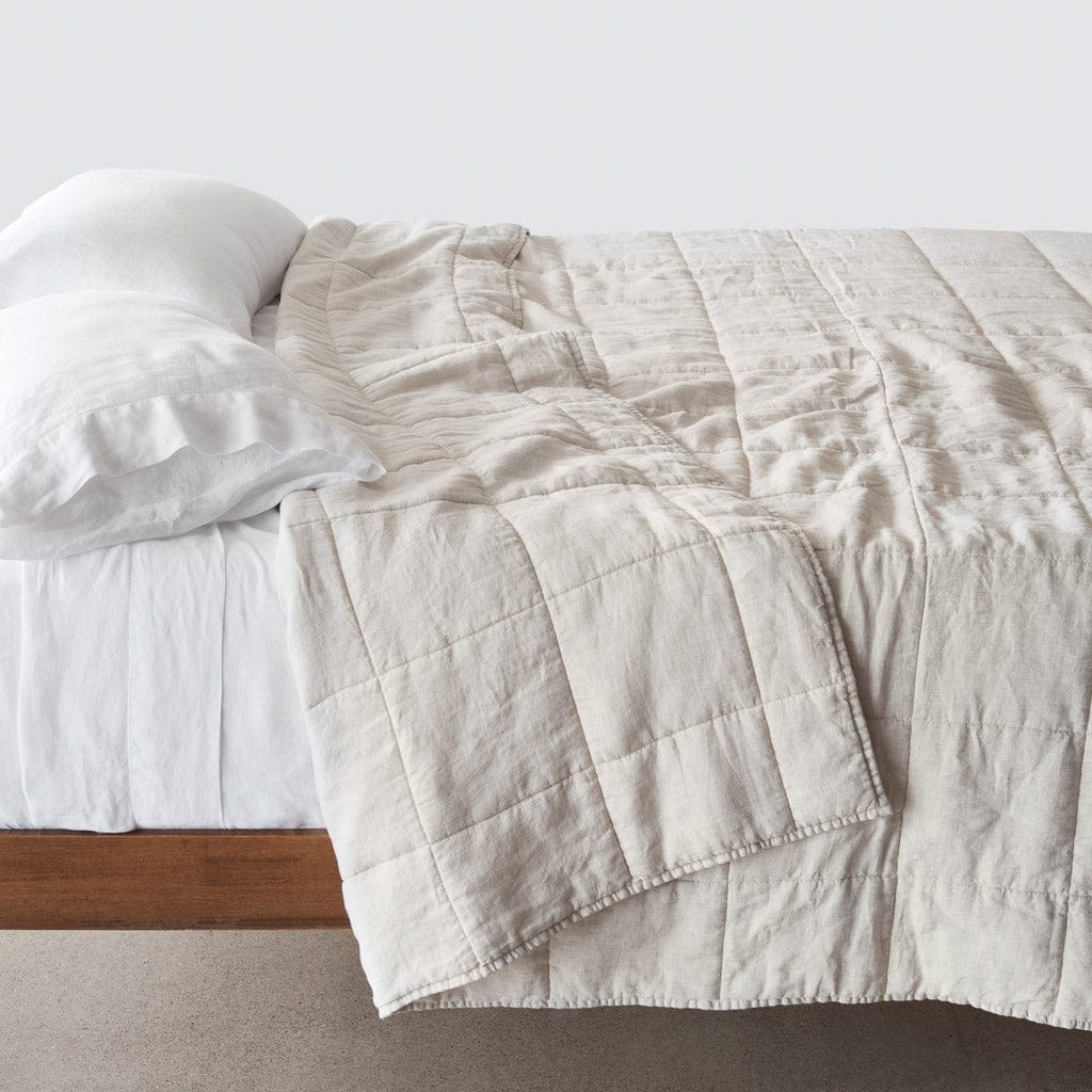 QA | Stonewashed Linen Quilt - Sand Thin Stripe