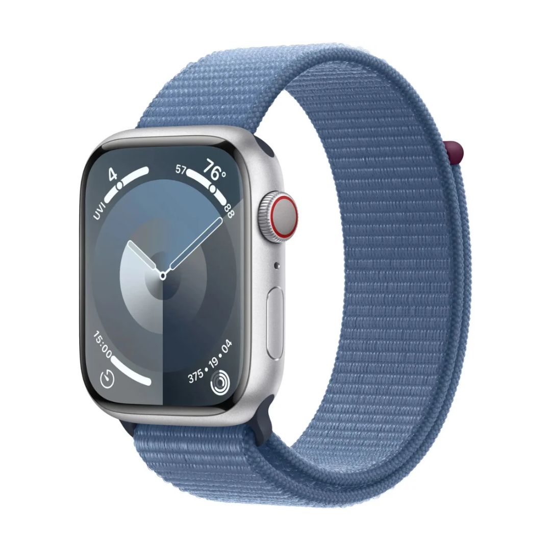 Apple Watch Series 9 (GPS+Cell) 45mm Silver Aluminum Case w/ Winter Blue Sport Loop - MRMJ3LL/A