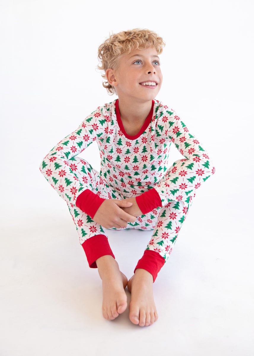 Snug-Fitting Unisex Tween Matching Set - Poinsettia and Tree - Image 2