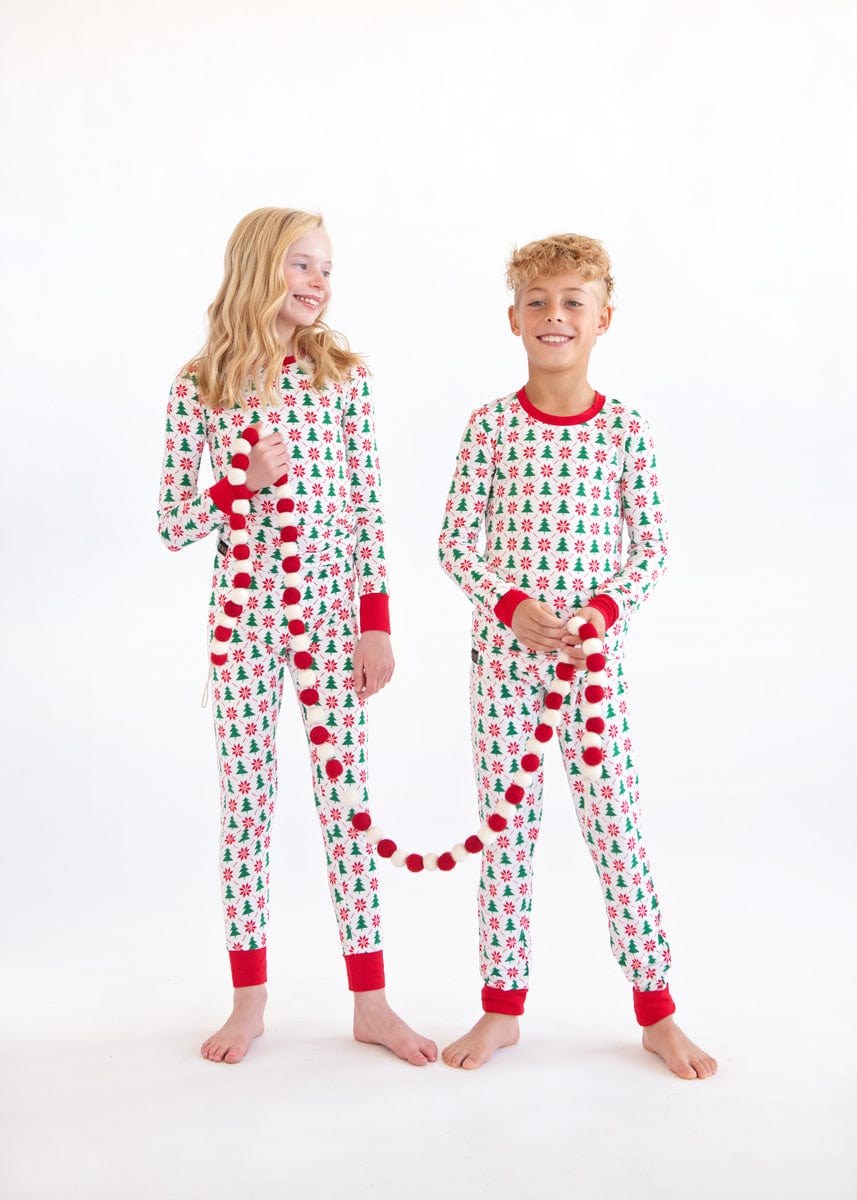 Snug-Fitting Unisex Tween Matching Set - Poinsettia and Tree - Image 4