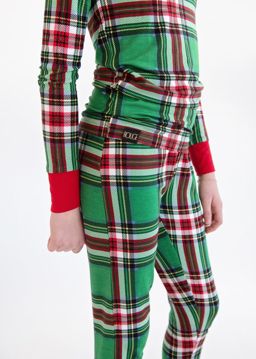 Snug-Fitting Unisex Tween Matching Set - Green Plaid - Image 2
