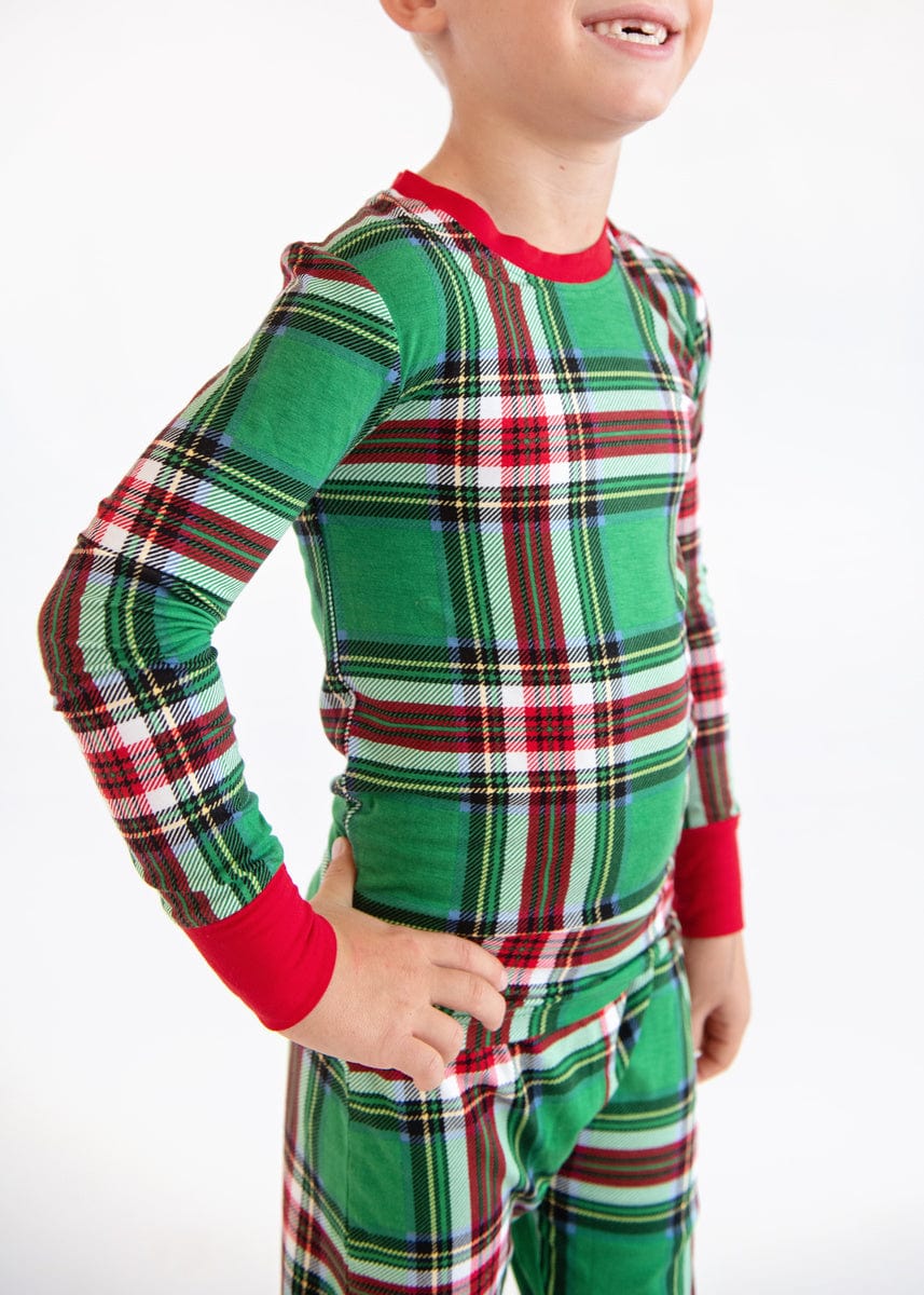 Snug-Fitting Unisex Tween Matching Set - Green Plaid - Image 4