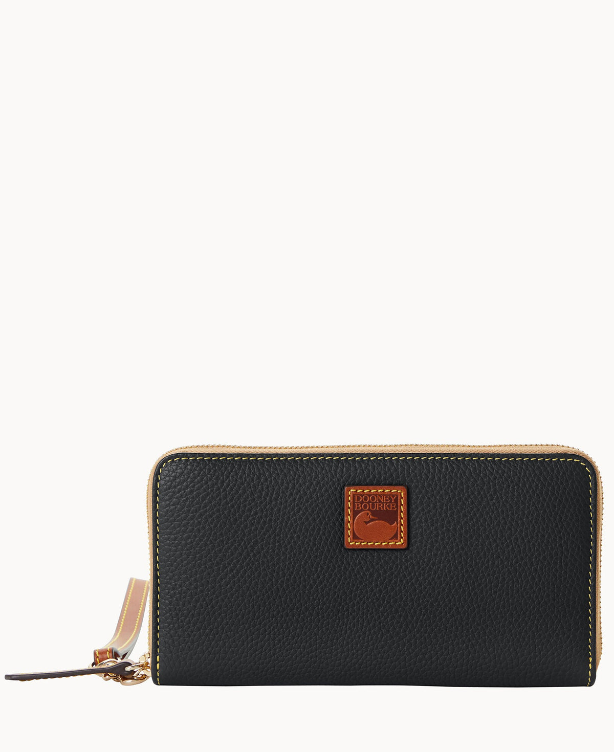 Pebble Grain Large Zip Around Wristlet - Black
