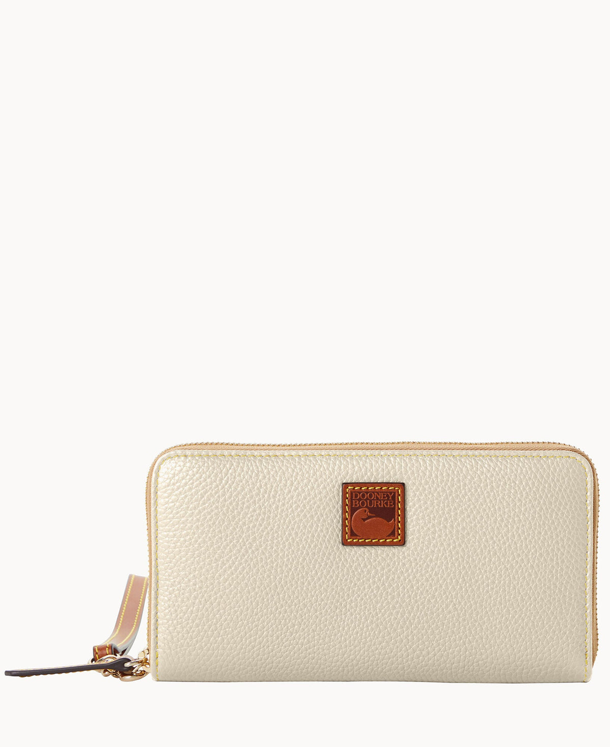 Pebble Grain Large Zip Around Wristlet - Bone