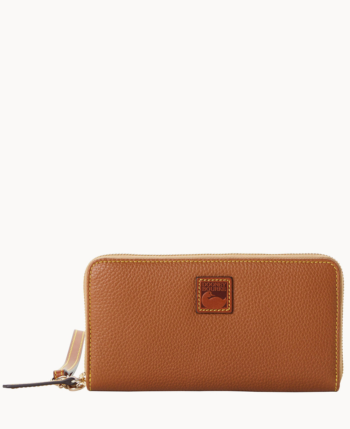 Pebble Grain Large Zip Around Wristlet - Caramel