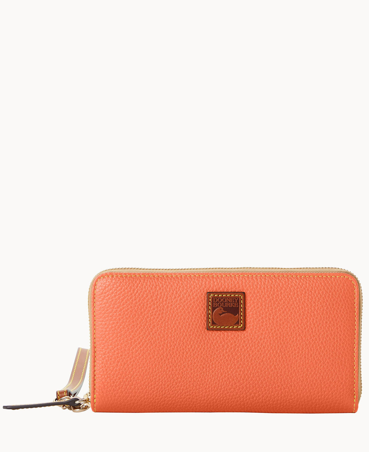 Pebble Grain Large Zip Around Wristlet - Coral