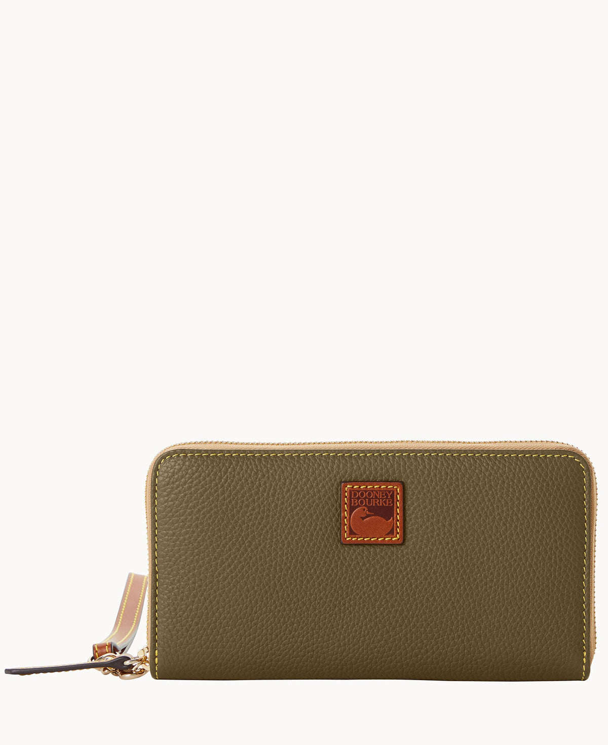 Pebble Grain Large Zip Around Wristlet - Olive